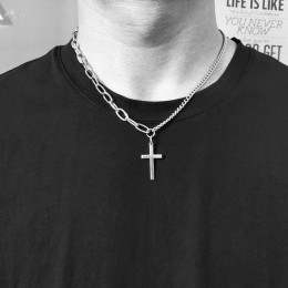 AOMU 2019 moda wielowarstwowy Hip Hop długi naszyjnik z łańcuszkiem dla kobiet mężczyzn biżuteria prezenty klucz krzyż wisiorek 