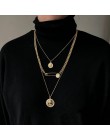 AOMU 2019 moda wielowarstwowy Hip Hop długi naszyjnik z łańcuszkiem dla kobiet mężczyzn biżuteria prezenty klucz krzyż wisiorek 
