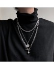 AOMU 2019 moda wielowarstwowy Hip Hop długi naszyjnik z łańcuszkiem dla kobiet mężczyzn biżuteria prezenty klucz krzyż wisiorek 