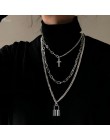 AOMU 2019 moda wielowarstwowy Hip Hop długi naszyjnik z łańcuszkiem dla kobiet mężczyzn biżuteria prezenty klucz krzyż wisiorek 