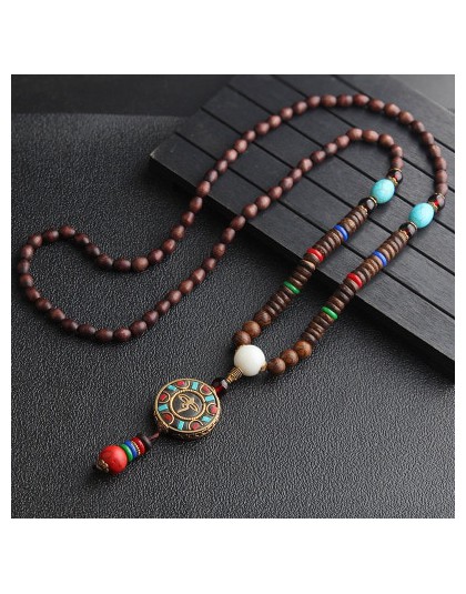 2020 nowy Handmade Nepal naszyjnik buddyjski Mala drewno naszyjnik z koralików i naszyjnik etniczny róg ryby długi komunikat biż
