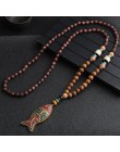2020 nowy Handmade Nepal naszyjnik buddyjski Mala drewno naszyjnik z koralików i naszyjnik etniczny róg ryby długi komunikat biż