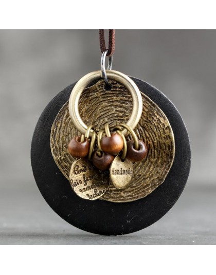 Okrągły naszyjnik kobiety biżuteria łańcuch sweter czeski naszyjnik akcesoria odzieżowe naszyjnik z drewna Collier Femme 6*7cm