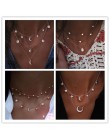 2019 Vintage wielowarstwowe złoto naszyjniki dla kobiet moda księżyc wisiorek w kształcie gwiazdy Crystal Chain naszyjniki i Boh