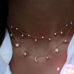 2019 Vintage wielowarstwowe złoto naszyjniki dla kobiet moda księżyc wisiorek w kształcie gwiazdy Crystal Chain naszyjniki i Boh