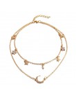 2019 Vintage wielowarstwowe złoto naszyjniki dla kobiet moda księżyc wisiorek w kształcie gwiazdy Crystal Chain naszyjniki i Boh