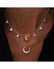 2019 Vintage wielowarstwowe złoto naszyjniki dla kobiet moda księżyc wisiorek w kształcie gwiazdy Crystal Chain naszyjniki i Boh