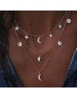 2019 Vintage wielowarstwowe złoto naszyjniki dla kobiet moda księżyc wisiorek w kształcie gwiazdy Crystal Chain naszyjniki i Boh