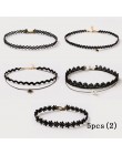 Moda 5 sztuk dziewczyny wielowarstwowa koronki czarny Choker naszyjnik Kid Stretch aksamitne klasyczne gotycki tatuaż koronki Ch