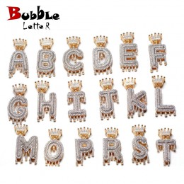 Nazwa własna korona Bail Drip inicjały Bubble Letters naszyjniki i wisiorek dla kobiet mężczyzn złoty kolor Cubic cyrkon Hip Hop