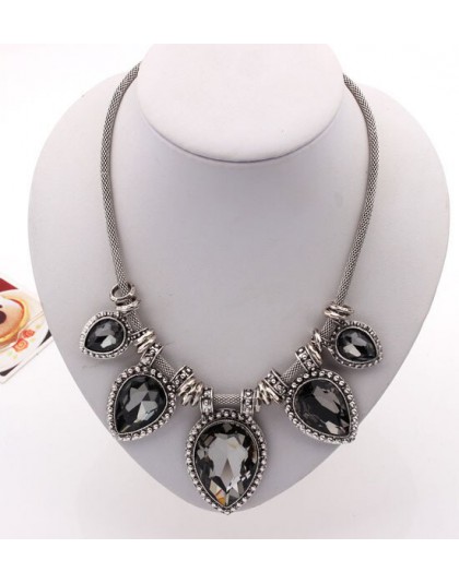 Luksusowy Vintage choker damski duże kryształowe biżuteria z kamienia srebrny łańcuszek Boho Chunky komunikat Maxi naszyjniki Co