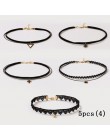Moda 5 sztuk dziewczyny wielowarstwowa koronki czarny Choker naszyjnik Kid Stretch aksamitne klasyczne gotycki tatuaż koronki Ch
