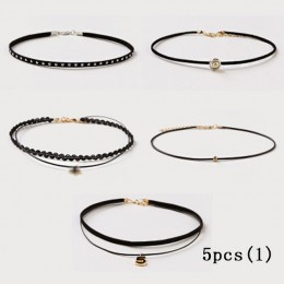 Moda 5 sztuk dziewczyny wielowarstwowa koronki czarny Choker naszyjnik Kid Stretch aksamitne klasyczne gotycki tatuaż koronki Ch