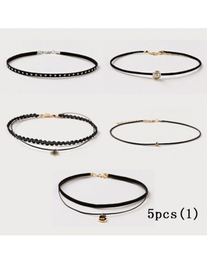 Moda 5 sztuk dziewczyny wielowarstwowa koronki czarny Choker naszyjnik Kid Stretch aksamitne klasyczne gotycki tatuaż koronki Ch