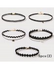 Moda 5 sztuk dziewczyny wielowarstwowa koronki czarny Choker naszyjnik Kid Stretch aksamitne klasyczne gotycki tatuaż koronki Ch