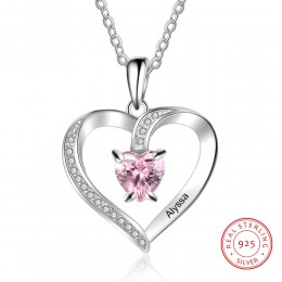 Spersonalizuj naszyjnik 925 Sterling silver wisiorek z serduszkiem niestandardowe nazwa Birthstone moda obietnica prezent na roc