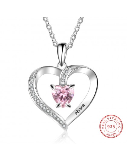 Spersonalizuj naszyjnik 925 Sterling silver wisiorek z serduszkiem niestandardowe nazwa Birthstone moda obietnica prezent na roc