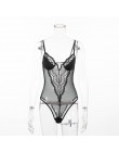 Kryptograficzne głębokie V moda seksowne body koronkowe damskie patchworkowy, z siatką przezroczysty kombinezon damski slim body