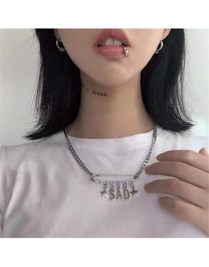 Rock Hip Hop Punk agrafka list wisiorek w kształcie gwiazdy Harajuku Gothic Metal Choker naszyjnik dla Egirl kobiety Bff prezent