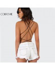 COLROVIE Strappy kombinezon bez pleców kobiety czarne gorące plażowe body bez rękawów granatowy z wycięciem Cross Slim Cami body