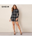 SHEIN czarno-biała chusta stojak kołnierz elegancka obcisła sukienka kobiety 2019 jesień z długim rękawem biurowa, damska Skinny