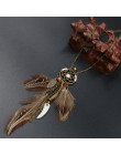 Etniczne Punk Feather damski naszyjnik Vintage łapacz snów długi wisiorek łańcuch sweter bohema długa naszyjnik fow kobiety 2019