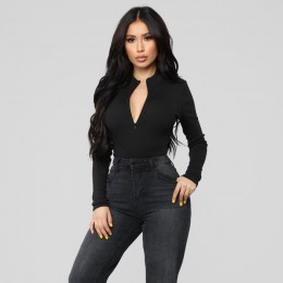 Hugcitar prążkowana dzianina z długim rękawem zipper na szyję bodycon sexy body 2019 jesienno-zimowa damska moda klubowe body