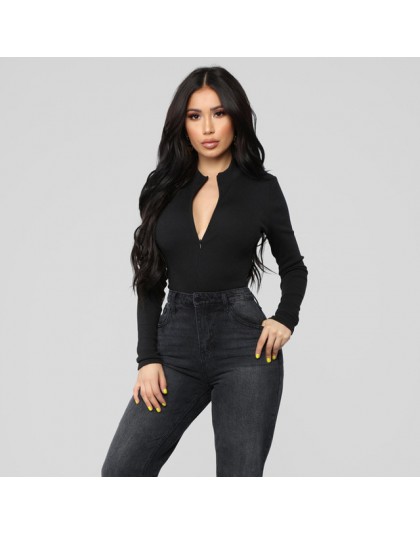 Hugcitar prążkowana dzianina z długim rękawem zipper na szyję bodycon sexy body 2019 jesienno-zimowa damska moda klubowe body