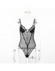 Kryptograficzne głębokie V moda seksowne body koronkowe damskie patchworkowy, z siatką przezroczysty kombinezon damski slim body