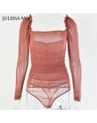 Julissa mo czarna dwuwarstwowa siatka Sexy body damskie topy jesień nowy długi rękaw średnio wysoka talia body damskie kombinezo