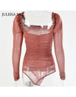 Julissa mo czarna dwuwarstwowa siatka Sexy body damskie topy jesień nowy długi rękaw średnio wysoka talia body damskie kombinezo