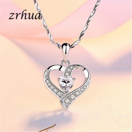 ZRHUA 925 Sterling Silver naszyjnik łańcuch cyrkon wisiorki serca naszyjniki dla kobiet kolye Choker wysokiej jakości biżuteria 