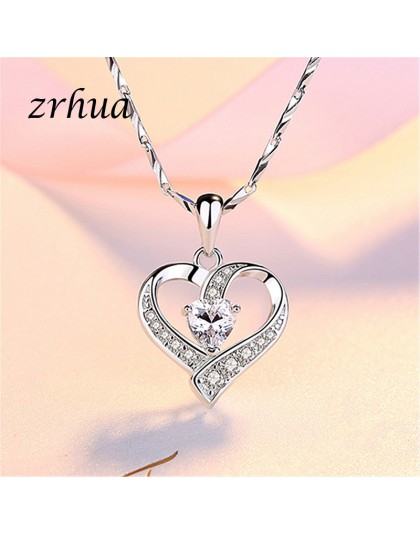 ZRHUA 925 Sterling Silver naszyjnik łańcuch cyrkon wisiorki serca naszyjniki dla kobiet kolye Choker wysokiej jakości biżuteria 