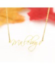 Niestandardowe nazwa Cursive naszyjnik spersonalizowany stal nierdzewna złoty kolor tabliczka znamionowa wisiorek Choker naszyjn