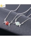CSJA Vintage półksiężyc naszyjnik na obojczyk księżyc słońce wisiorki kolor srebrny Choker z kamienia naturalnego krótkie naszyj