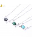 CSJA Vintage półksiężyc naszyjnik na obojczyk księżyc słońce wisiorki kolor srebrny Choker z kamienia naturalnego krótkie naszyj
