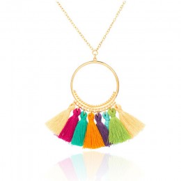 Boho czeski etniczne frędzle naszyjnik dla kobiet długi złoty łańcuch zimowy sweter Choker odzież biżuteria akcesoria