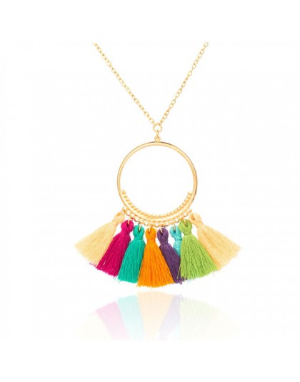 Boho czeski etniczne frędzle naszyjnik dla kobiet długi złoty łańcuch zimowy sweter Choker odzież biżuteria akcesoria