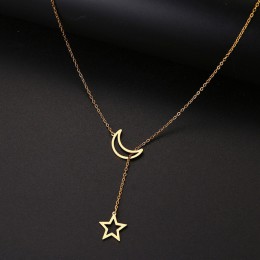DOTIFI dla kobiet naszyjniki podwójny wisiorek długi łańcuszek Moon Star naszyjnik ze stali nierdzewnej biżuteria