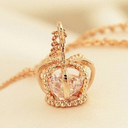 2018 wisiorek z koroną naszyjnik różowe złoto kolor moda kobiety kryształ Wedding choker naszyjnik biżuteria na prezenty dla pań