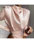 Artsu elegancka satynowa różowa bluzka z długim rękawem body topy kobiety 2020 wiosna nowy Romper Mujer panie słodkie koszule AS