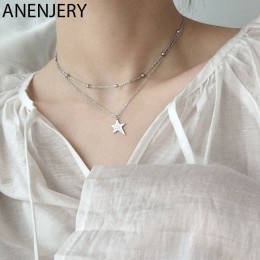 ANENJERY 925 Sterling Silver Micro cyrkonia gwiazda naszyjniki dla kobiet podwójne koraliki łańcuch spersonalizowany naszyjnik S