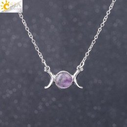 CSJA Vintage półksiężyc naszyjnik na obojczyk księżyc słońce wisiorki kolor srebrny Choker z kamienia naturalnego krótkie naszyj