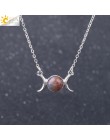 CSJA Vintage półksiężyc naszyjnik na obojczyk księżyc słońce wisiorki kolor srebrny Choker z kamienia naturalnego krótkie naszyj