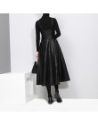 [EAM] 2020 nowa wiosna jesień jednolity kolor bez ramiączek czarny PU skóra wysokiej talii pas zamek luźna sukienka kobiety mody