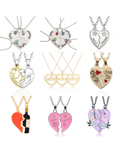 3 sztuk/zestaw moda najlepsi przyjaciele wisiorek naszyjniki Charms złamany naszyjnik w kształcie serca Rhinestone Choker komuni