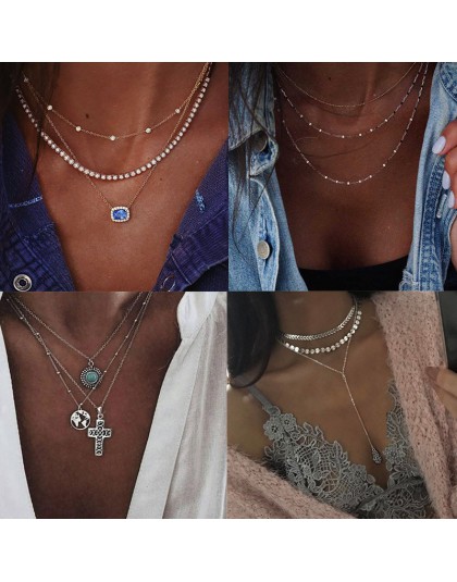 IPARAM 2019 Vintage Crystal wielowarstwowy wisiorek naszyjnik dla kobiet artystyczna skorupa krzyż geometria obroża naszyjnik bi