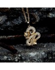 Luksusowe złote kolory cyrkon wisiorek w kształcie smoka naszyjniki dla kobiet mężczyzn Iced Out tenis złoty łańcuch Hip Hop biż