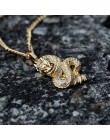 Luksusowe złote kolory cyrkon wisiorek w kształcie smoka naszyjniki dla kobiet mężczyzn Iced Out tenis złoty łańcuch Hip Hop biż