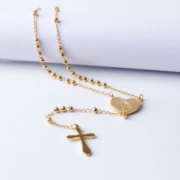 FINE4U N108 jezus chrystus krucyfiks naszyjnik dla kobiet 316L ze stali nierdzewnej stalowe długie różańce naszyjnik maryi panny